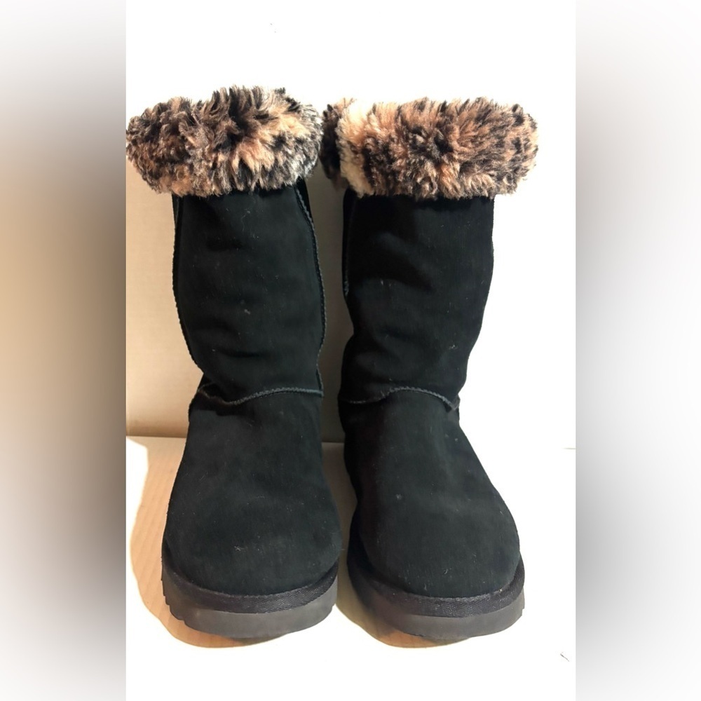 UGG Black and Brown suede Fur-Trimmed Boots US size 10